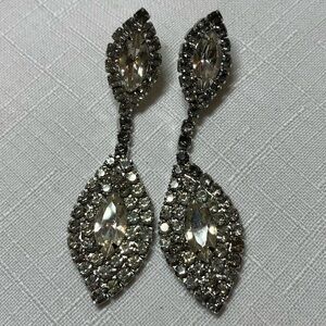 Vintage Silver Crystal Drop Earrings. Studs. Pierced ears.